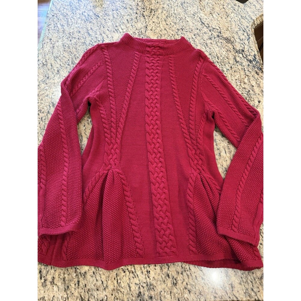 Jeanne Pierre Sweater Red 100% Cotton Size Medium Flare Mock Neck